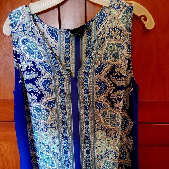 Blue & Turquoise Sleeveless Paisley Top XL - Picture 1 of 5